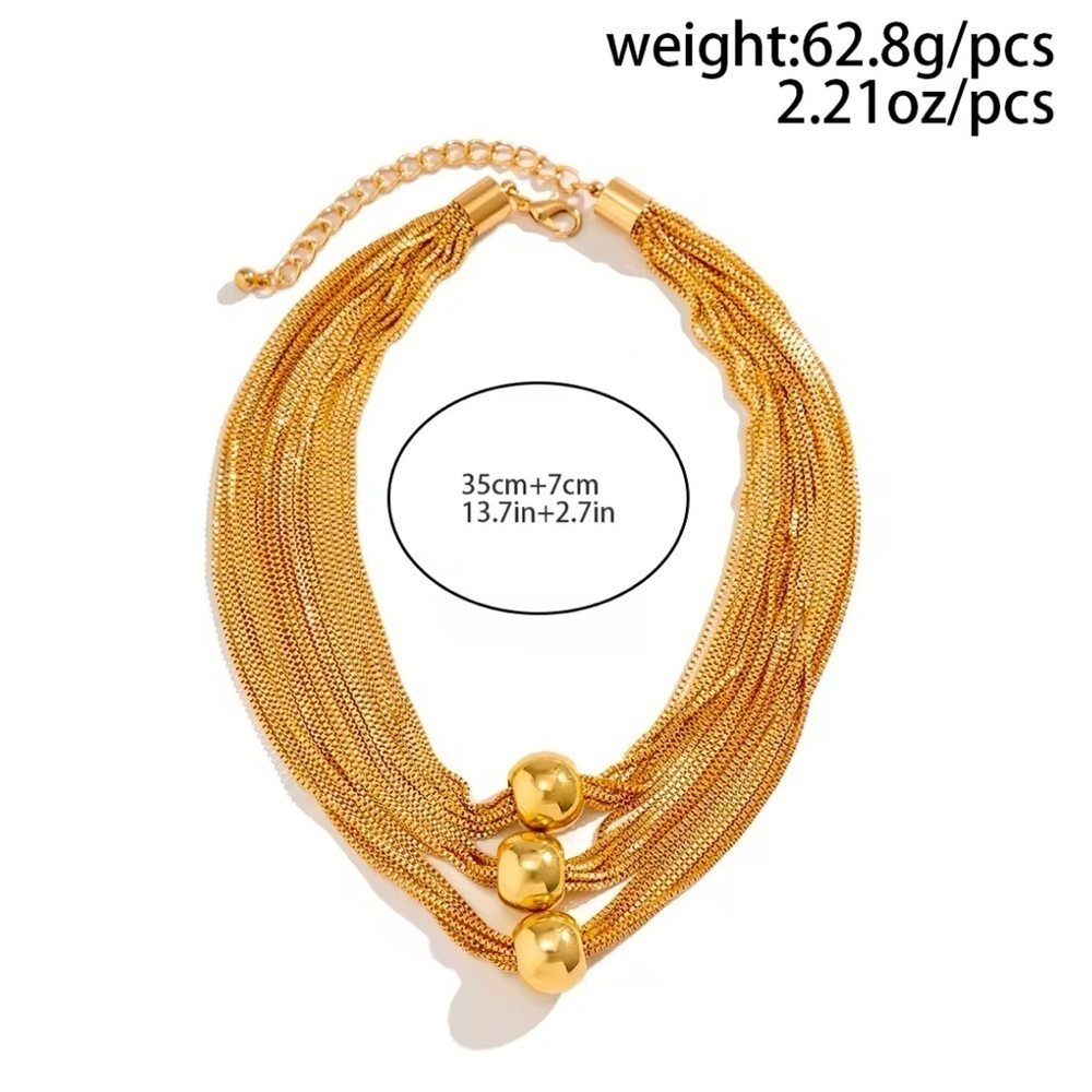 18K Gold & White Gold Two Tone Plated Chunky Thick Layered Big Beads Necklace - Picture 7 of 7